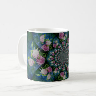 Caneca De Café Pedônio branco-rosa, cor-de-água floral, mandala