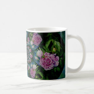 Caneca De Café Pedônio branco-rosa, cor-de-água floral, mandala