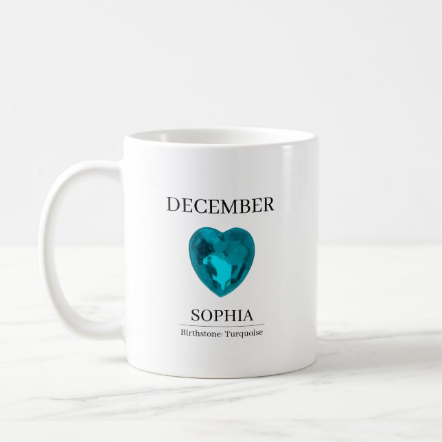 Caneca De Café Pedra do Nascimento de Dezembro Nome Turquesa (Esquerda)