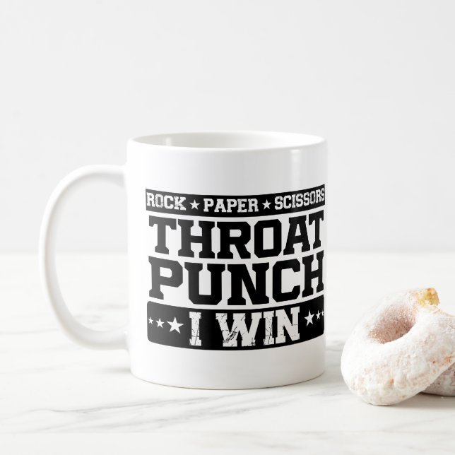 Caneca De Café Pedra Papel Tesoura Soco na Garganta Eu Vencio, En (Com Donut)