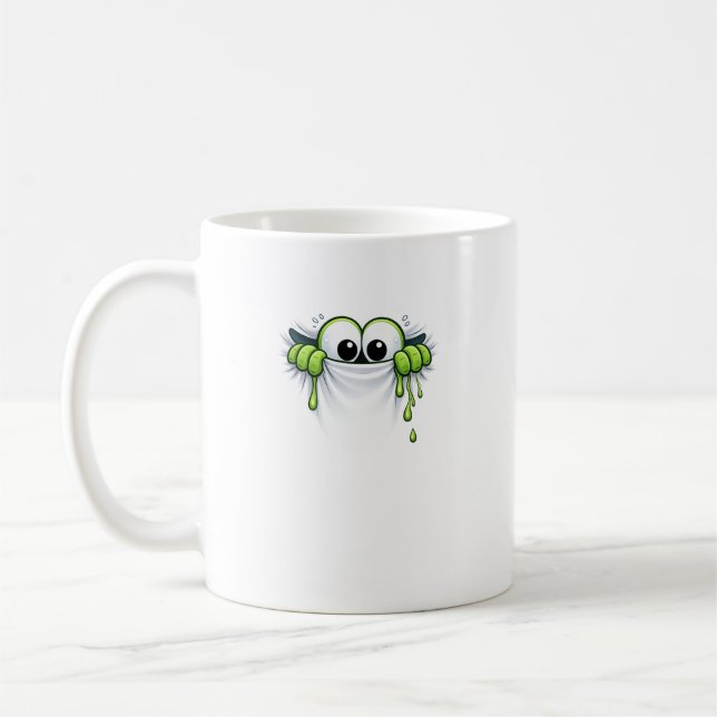 Caneca De Café Peek-a-Slime! Cute Goo Monster Peeking Design (Esquerda)