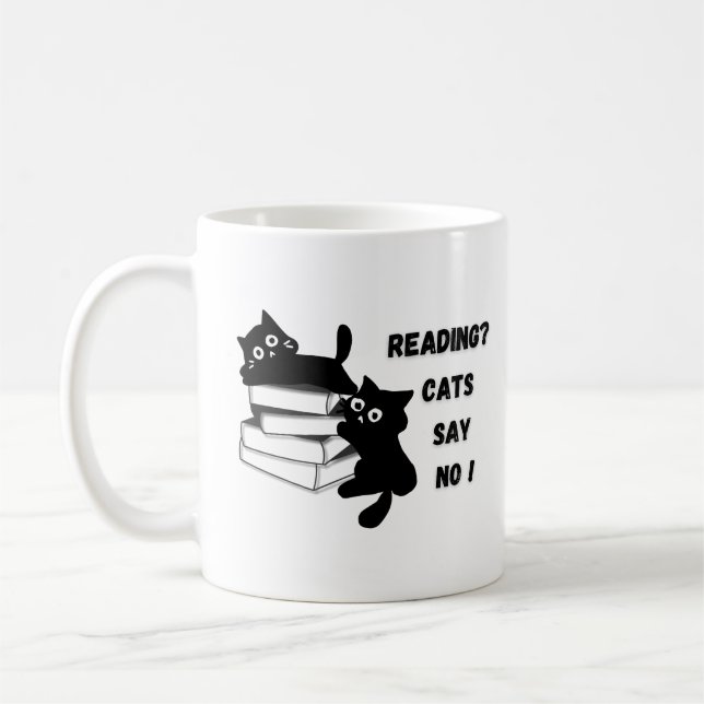 Caneca De Café Peeki Clássico, Gato Preto Curioso, 11 oz (Esquerda)