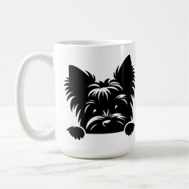 Caneca De Café Peeking Yorkie Black and White 