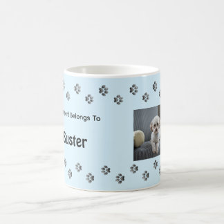 Caneca De Café Pegadas Azul Claro Cachorro Foto Nome Personalizad