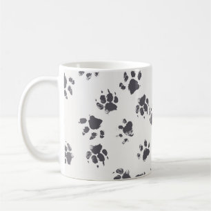 Caneca De Café Pegadas De Pata: Cachorro Monocromo Sem Costura.