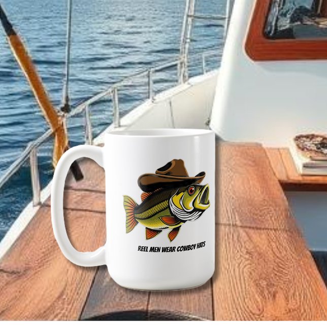 Caneca De Café Peixe-Baixo Engraçado com Chapéu-Cowboy (Funny Mug Bass Fish with a Cowboy Hat  fathers day gift)