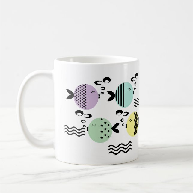 Caneca De Café Peixe contínuo abstrato escandinavo moderno marinh (Esquerda)