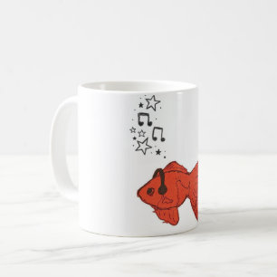 Caneca de Café Peixe Dourado Fofo com Fones de Ouv