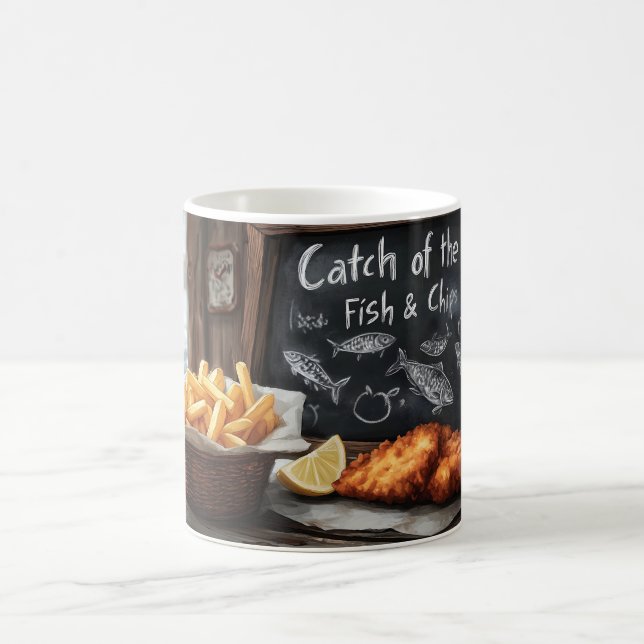 Caneca De Café Peixe e Batatas Fritas Clássicos e Ilustração de Q (Centro)