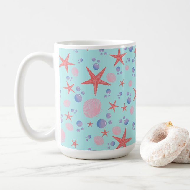 Caneca De Café Peixe-estrela do Mar Cinto Costeiro Summer Ocean B (Com Donut)