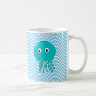 Caneca De Café Peixe-Gato De Cartoon Gelado Em Azul