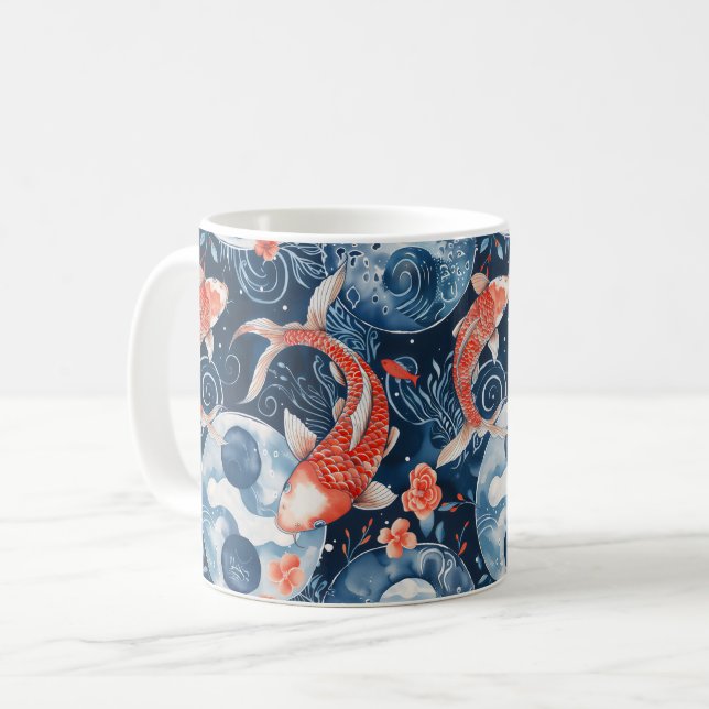 Caneca De Café Peixe Japonês Em Aquarela (Frente Esquerda)