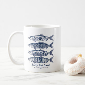 Caneca De Café Peixe Náutico Vintage Salgado Mas Doce