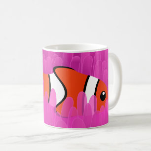 Caneca De Café Peixe-palha giro e belo anêmono-rosa