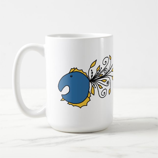 Caneca De Café Peixe pavão azul e amarelo (Esquerda)