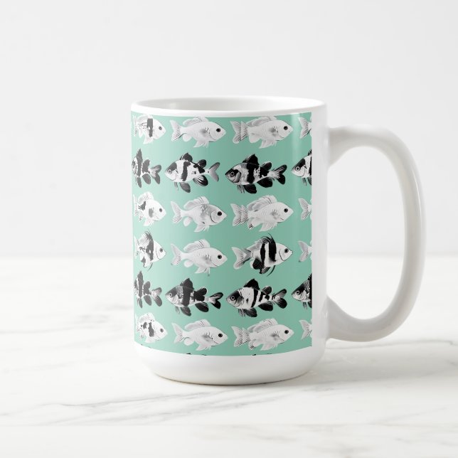 Caneca De Café Peixe preto e branco em fundo azul-turquesa (Direita)