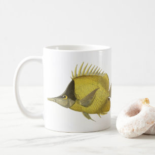 Caneca De Café Peixe Tropical Amarelo Chelmon Longirostris, Vinta
