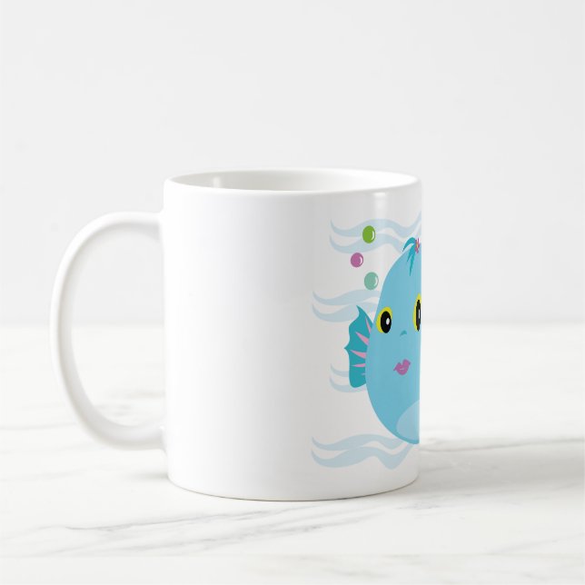 Caneca De Café Peixe Tropical Azul Fofo Barbatanas Rosa (Esquerda)