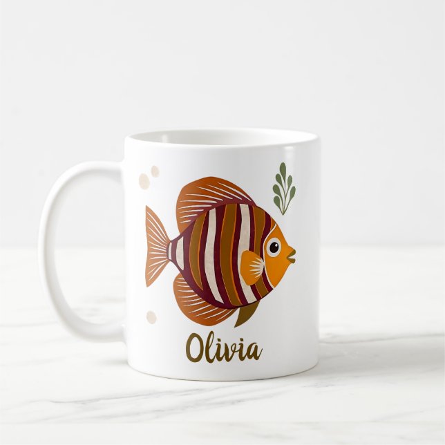 Caneca De Café Peixe Tropical Marrom Moderno (Esquerda)