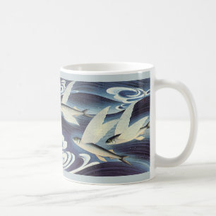 Caneca De Café Peixe Voador Japonês Antigo no Oceano, Japonismo
