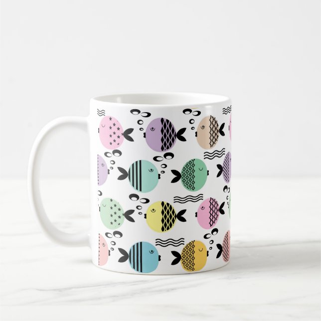 Caneca De Café Peixes abstratos sem emendas escandinavos modernos (Esquerda)