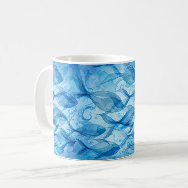 Caneca De Café Peixes Azuis Fluindo Harmoniosamente Abstrato (Frente Esquerda)