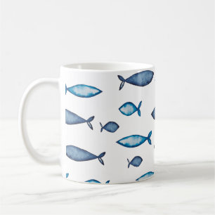 Caneca De Café Peixes Azul-Indigo e Azul-Azul-Teal