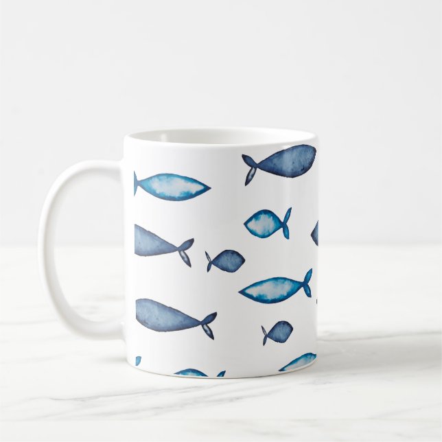 Caneca De Café Peixes Azul-Indigo e Azul-Azul-Teal (Esquerda)