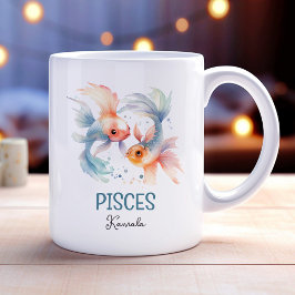 Caneca De Café Peixes de Ilustração de Aquarela Cuta Nome Zodíaco