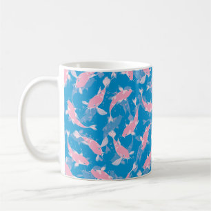Caneca De Café Peixes De Lata Rosa e Água Azul - Padrão De Peix