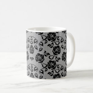 Caneca De Café Peixes de Rosas de rendas pretas falsas - Elegante