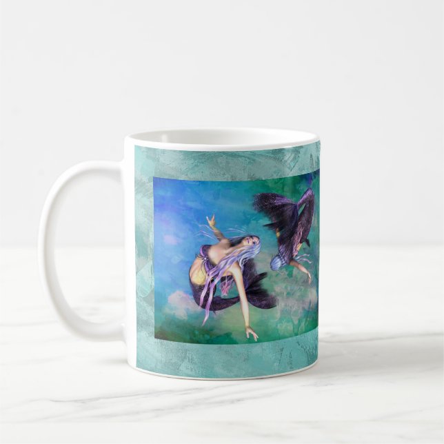 Caneca De Café Peixes - Duas Sereias Nadando em um Loop (Esquerda)