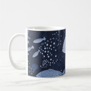 Caneca De Café Peixes monocromáticos dormindo, padrão escuro.