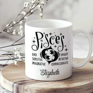 Caneca De Café Peixes Nome Personalizado do Horoscópio Zodiac