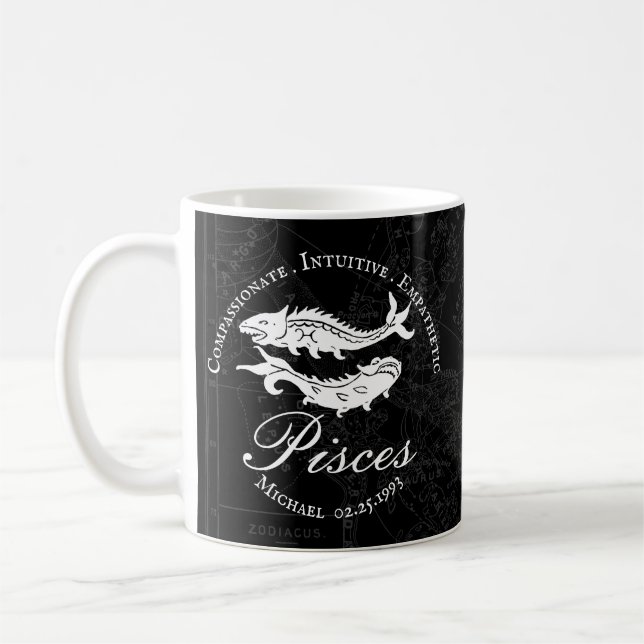 Caneca De Café Peixes Personalizados Traços Positivos Zodiac Pret (Esquerda)