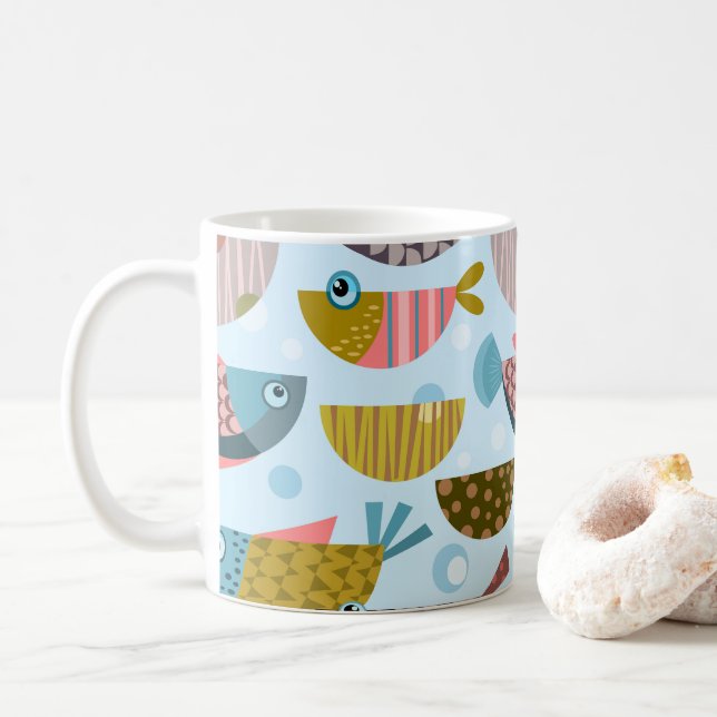 Caneca De Café Peixes Retro (Com Donut)