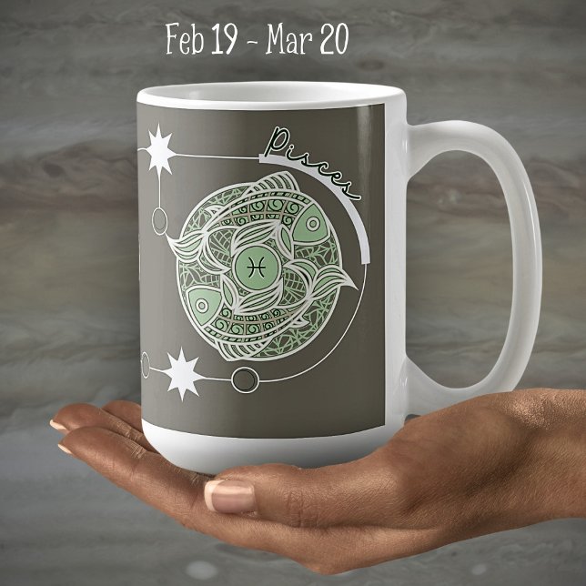 Caneca De Café Peixes Símbolo Zodiac Astrologia Mandala Cinza Ver (Criador carregado)