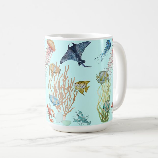 Caneca De Café Peixes Submarinos E Oceânicos (Frente Esquerda)