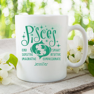 Caneca De Café Peixes Traços Personalizados Zodiac Horoscópio