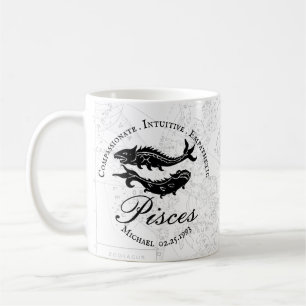 Caneca De Café Peixes - Traços Zodíacos Personalizados - Branco