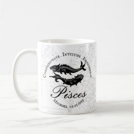 Caneca De Café Peixes - Traços Zodíacos Personalizados - Branco P