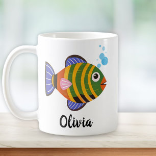 Caneca De Café Peixes Tropicais Coloridos Modernos