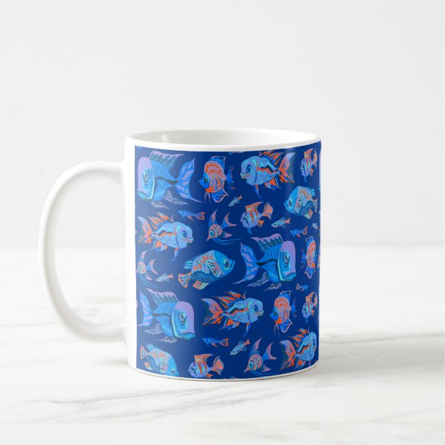 Caneca De Café Peixes tropicais divertidos em azul (Esquerda)