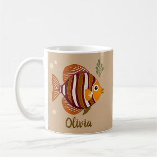 Caneca De Café Peixes Tropicais Marrons Elegantes