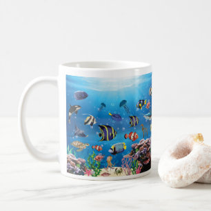 Caneca De Café Peixes Tropicais nadando no fundo do mar