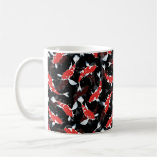 Caneca De Café Peixes Vermelhos Japoneses - Padrão de Peixes Koi