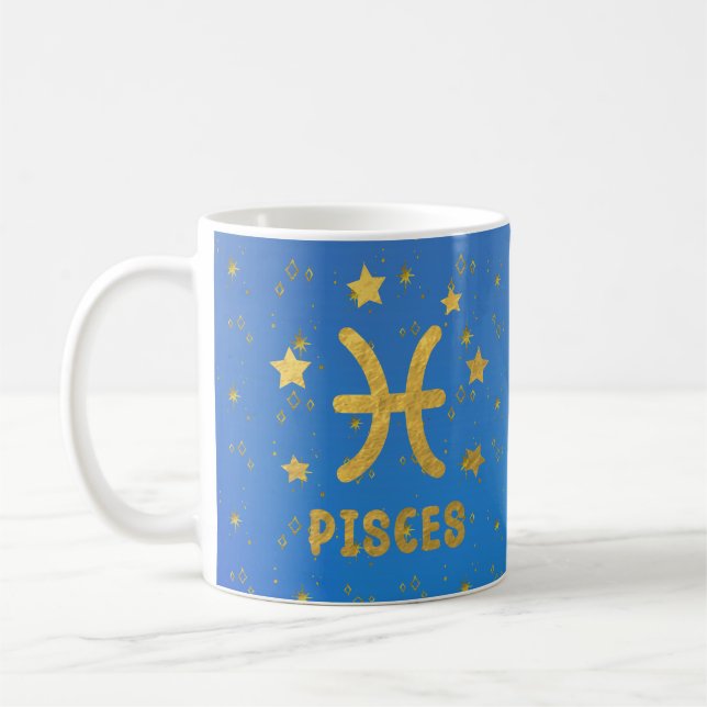 Caneca De Café Peixes Zodiac Blue e Dourada Astrologia Mug (Esquerda)