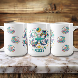Caneca De Café Peixes Zodíaco de Peixes Coloridos Astrologia