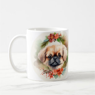 Caneca De Café Pekingese Christmas Wreath Festivo Pup