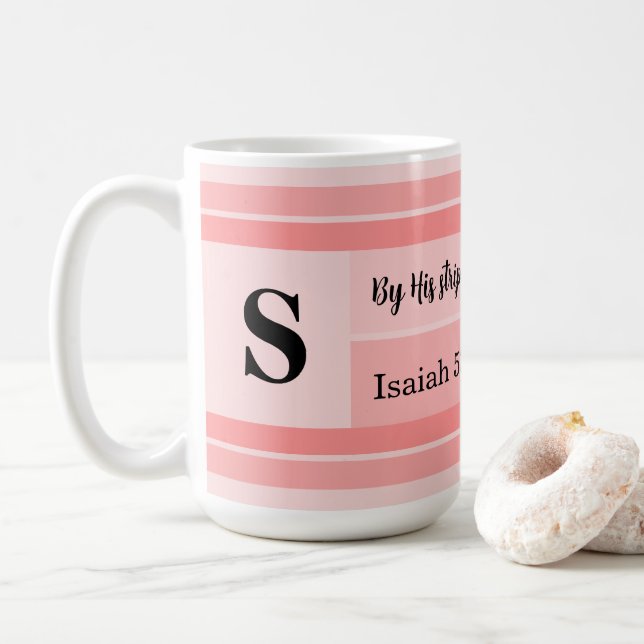 Caneca De Café Pela Sua Faixa Versículo Bíblico Fique Bem Inicial (Com Donut)